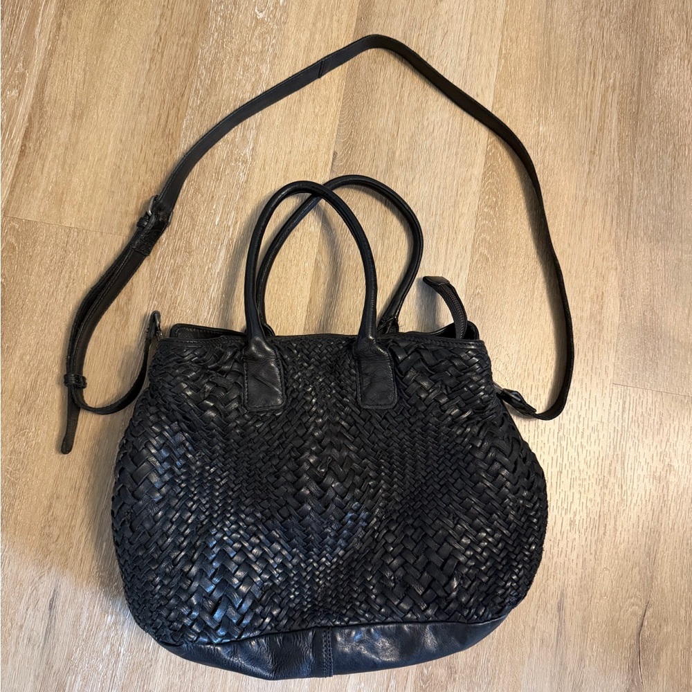 Elegant Black Woven Leather Tote Bag